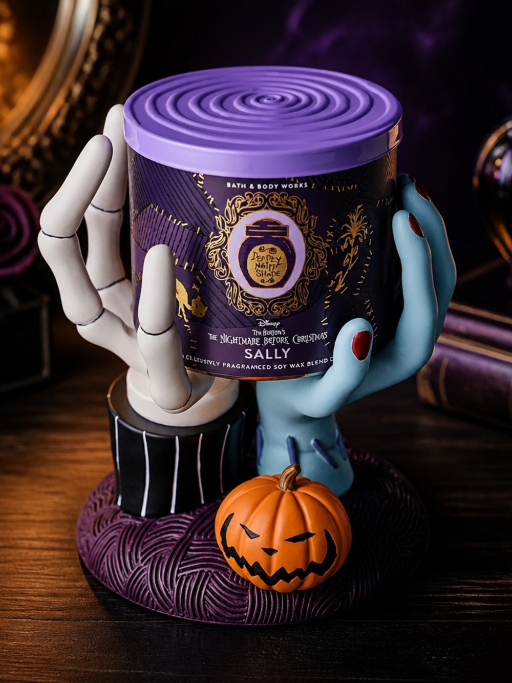 Bath & Body Works NBC Jack Skellington, and Sally three wick candle holder.